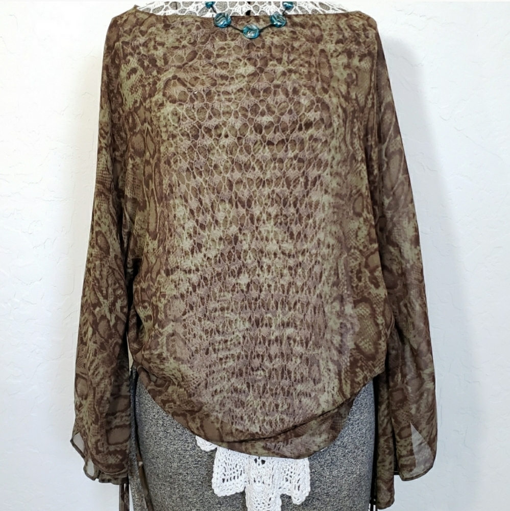 Michael Kors Semi Sheer Bell Sleeve Animal Print Blouse